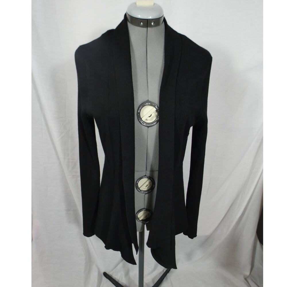 89th & Madison Women's Medium Black Open Knit Cardigan Longer Front Y2K